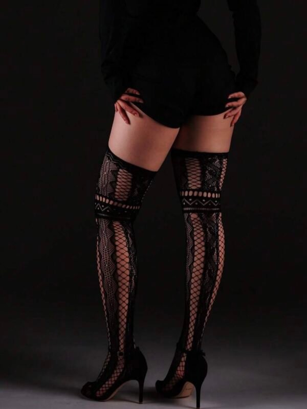 Pattern Fishnet High Stretch Pantyhose With Garter Strap (4.93) - Image 2