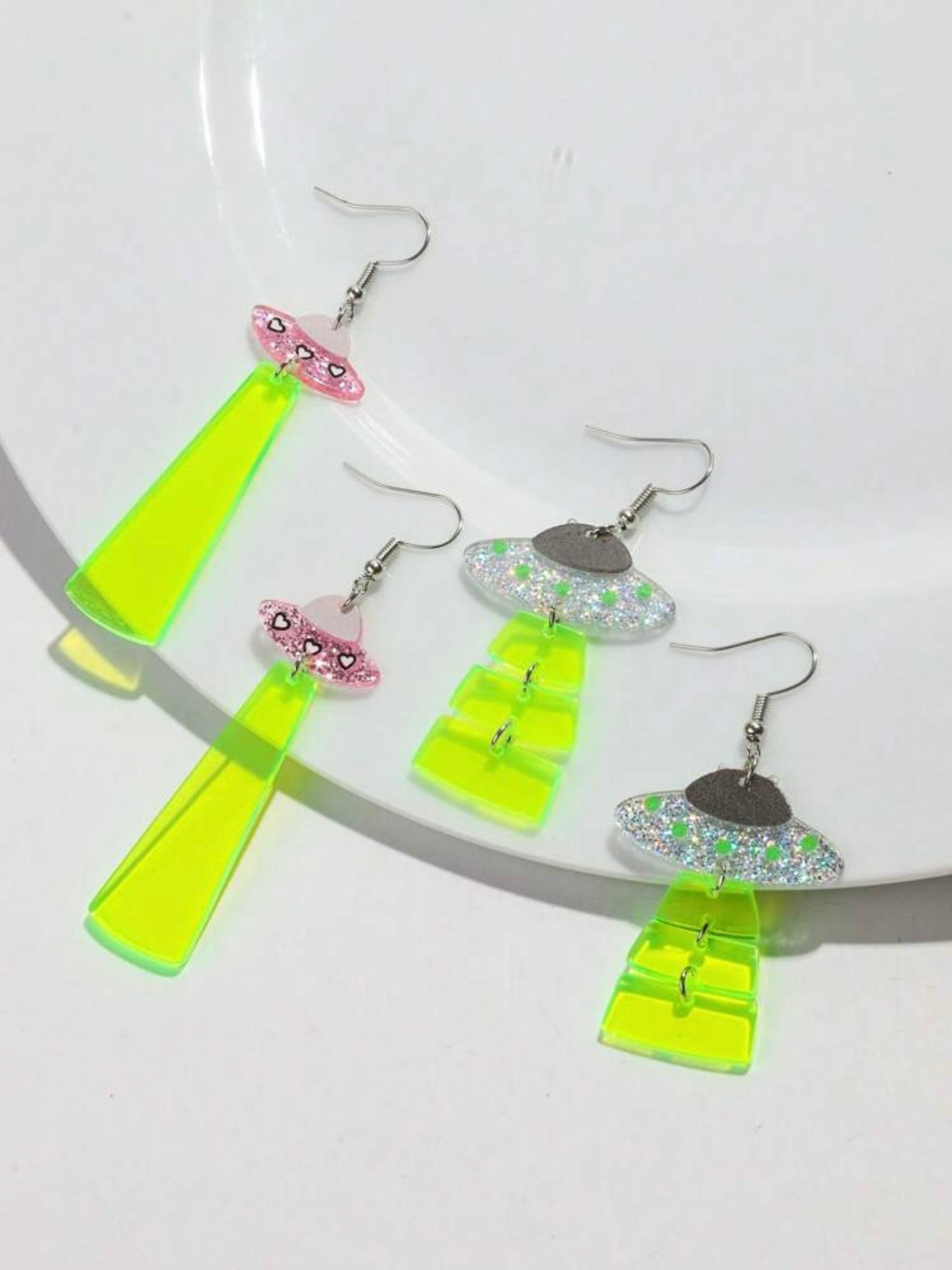 Florescent Transparent Alien UFO Costume Earrings (4.96)