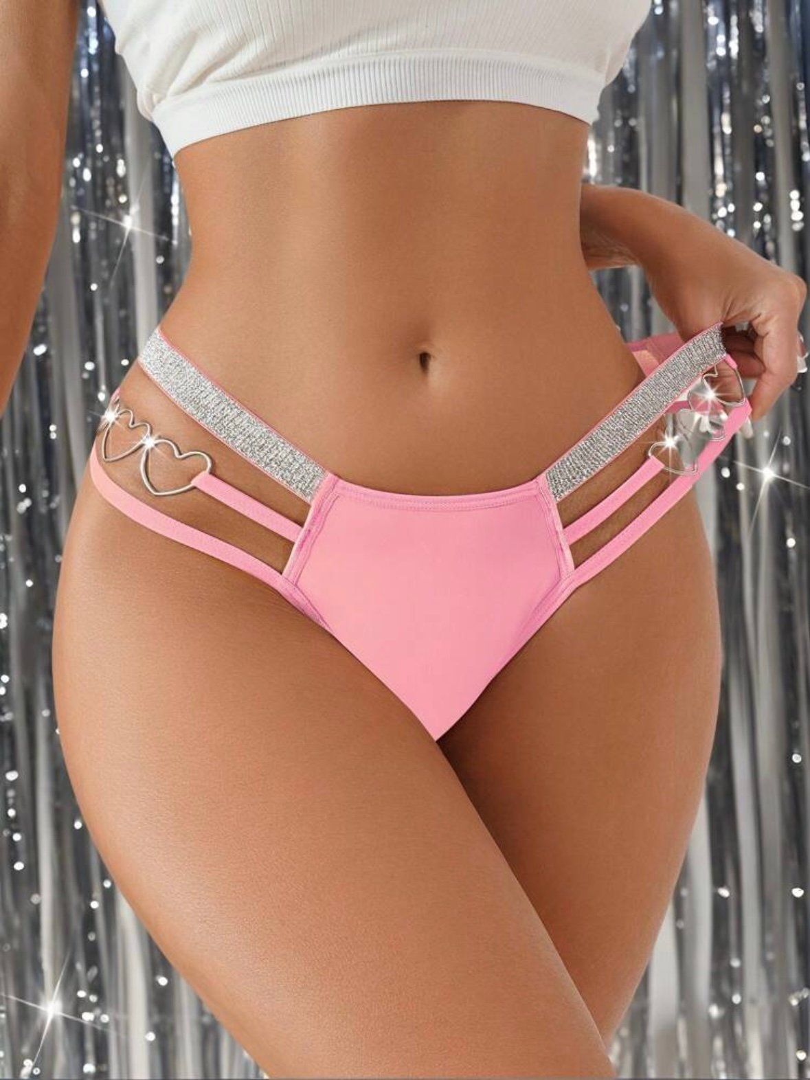 Glitter Cut Out Heart Decorative Panty For Women (4.92) - Image 3