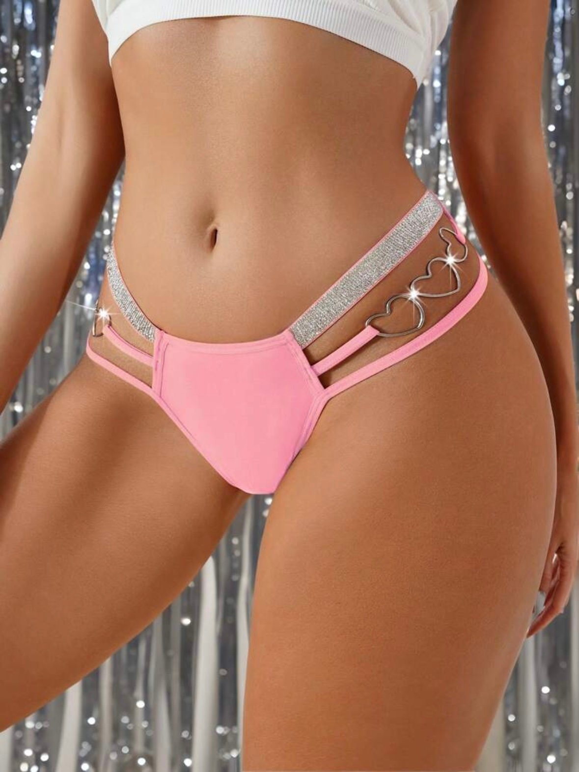 Glitter Cut Out Heart Decorative Panty For Women (4.92) - Image 2