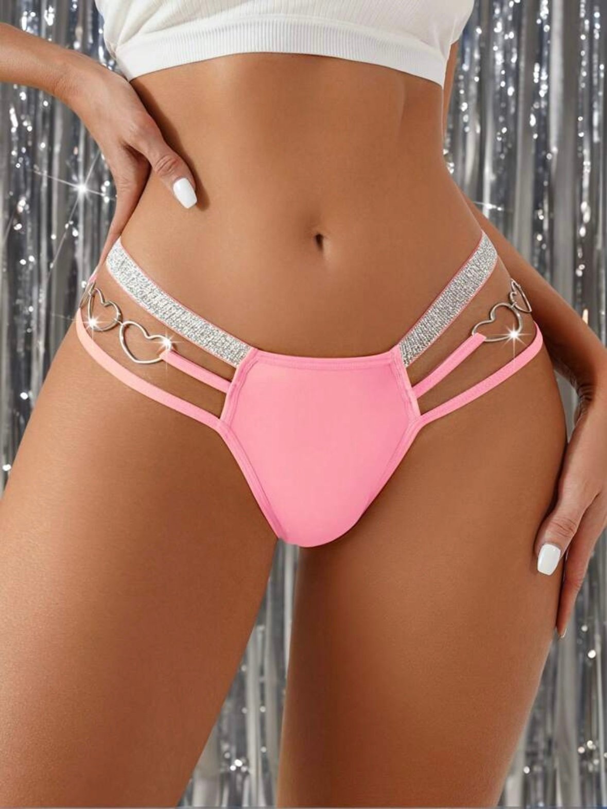 Glitter Cut Out Heart Decorative Panty For Women (4.92)