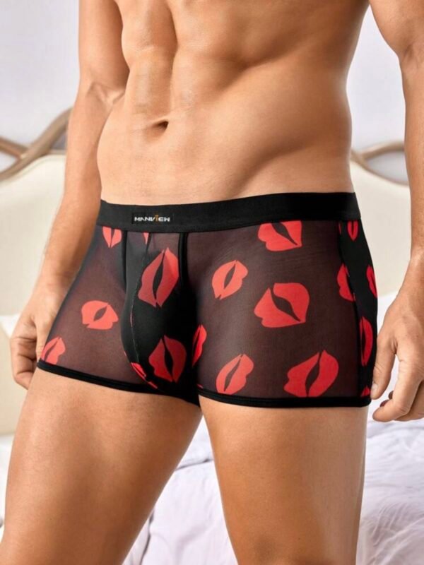 Men's Sexy Mesh Kiss Print Sheer Boxer Briefs (4.93)