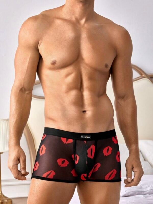 Men's Sexy Mesh Kiss Print Sheer Boxer Briefs (4.93) - Image 4