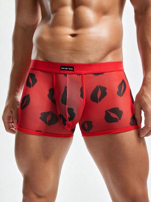 Men's Sexy Mesh Kiss Print Sheer Boxer Briefs (4.93) - Image 9