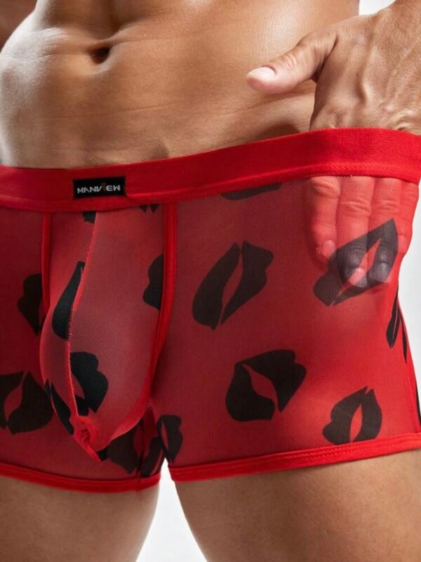 Men's Sexy Mesh Kiss Print Sheer Boxer Briefs (4.93) - Image 6