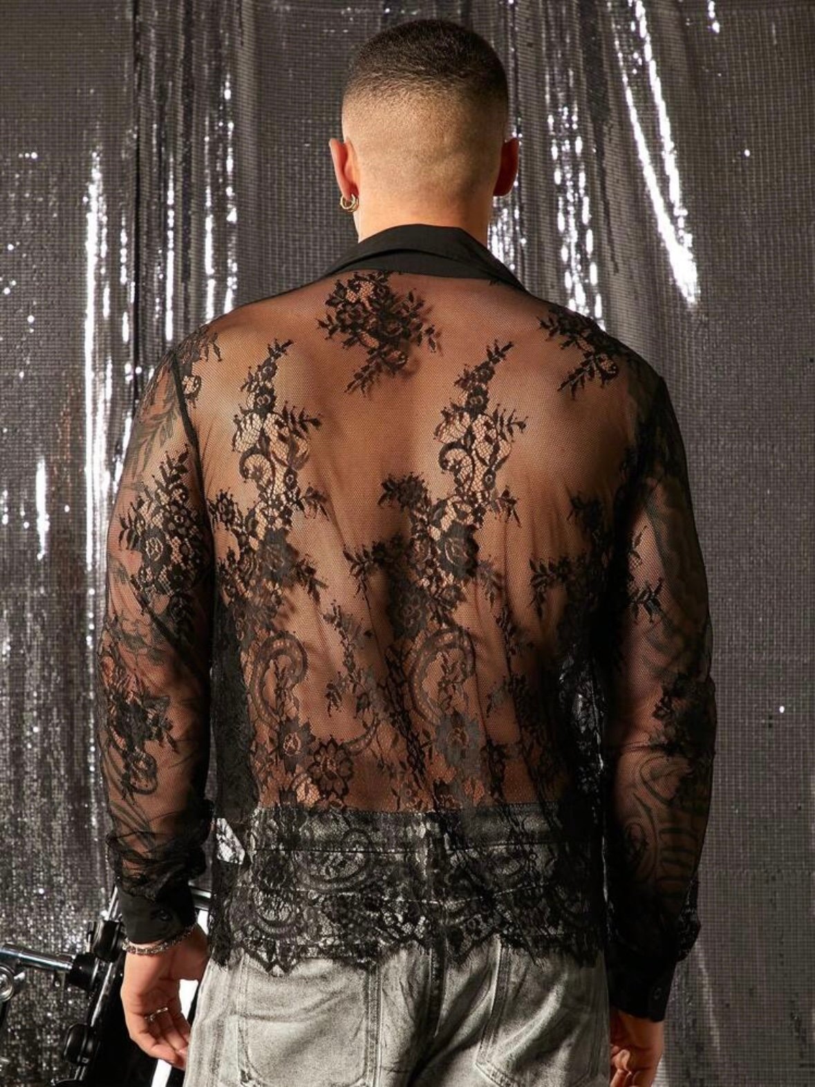 Men's Sexy Lace Loose Long Sleeve Pattern Shirt (4.92) - Image 3