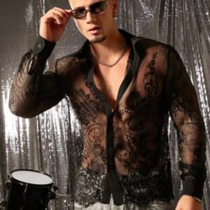 Screenshot Men's Sexy Lace Loose Long Sleeve Pattern Shirt (4.92)