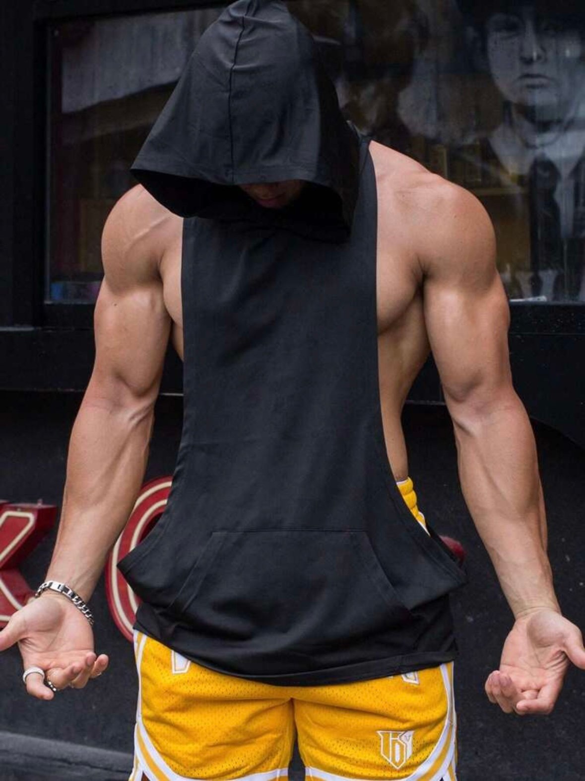 Men's Sexy Deep Muscle Shirt With Hood & Pockets (4.85)