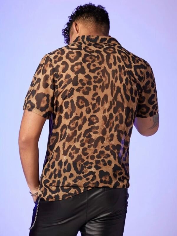 Men's Collar Leopard Button Up Sexy Sheer Translucent Shirt (4.81) - Image 4