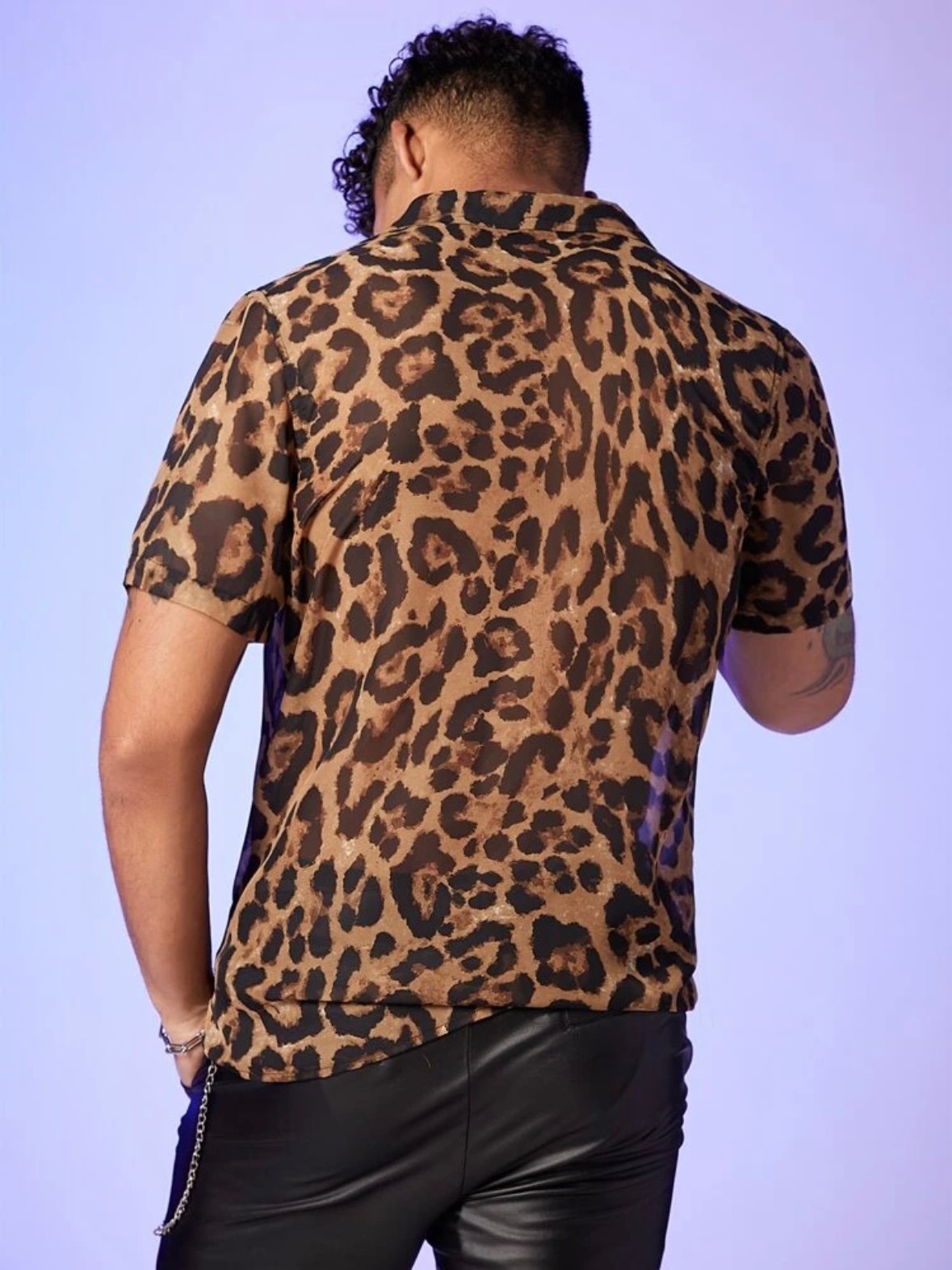 Men's Collar Leopard Button Up Sexy Sheer Translucent Shirt (4.81) - Image 4