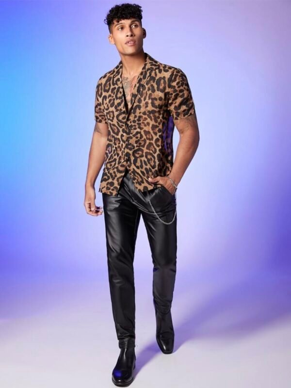 Men's Collar Leopard Button Up Sexy Sheer Translucent Shirt (4.81) - Image 5