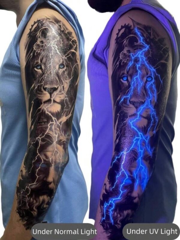 Glow In The Dark Men's Lion Tattoo Sleeve UV Temporary Tattoo (4.83) - Image 8