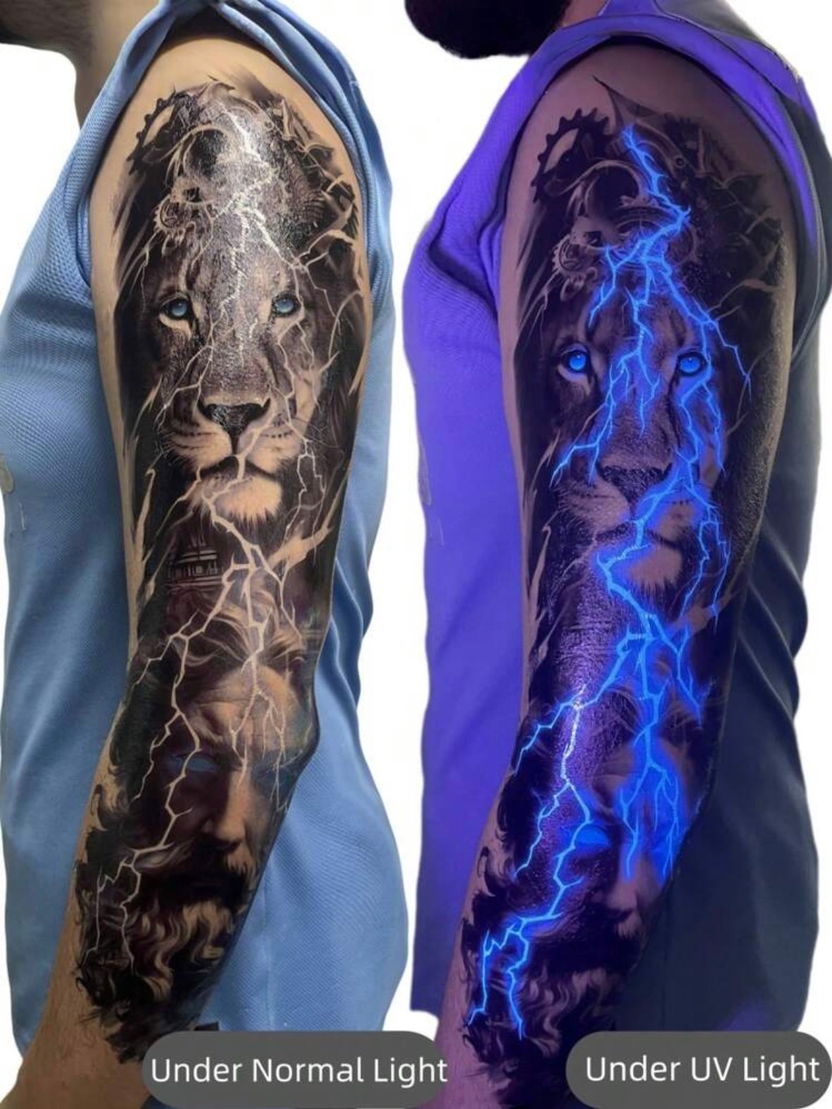 Glow In The Dark Men's Lion Tattoo Sleeve UV Temporary Tattoo (4.83) - Image 8