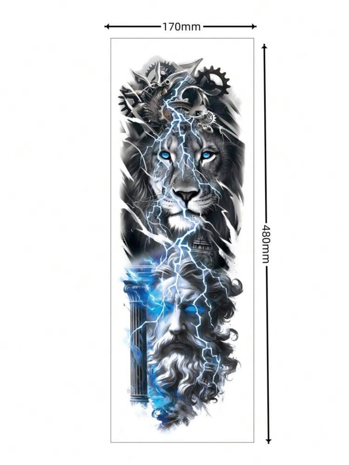 Glow In The Dark Men's Lion Tattoo Sleeve UV Temporary Tattoo (4.83) - Image 3