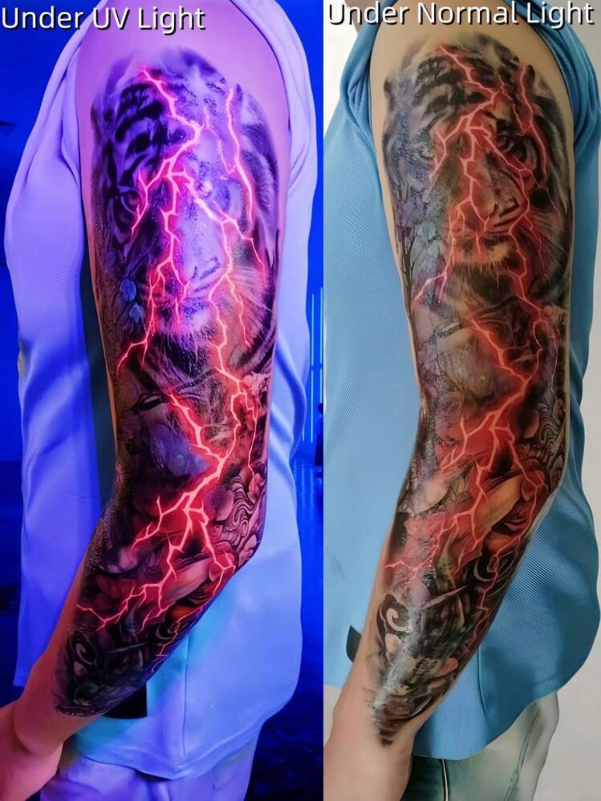 Glow In The Dark Men's Lion Tattoo Sleeve UV Temporary Tattoo (4.83) - Image 7