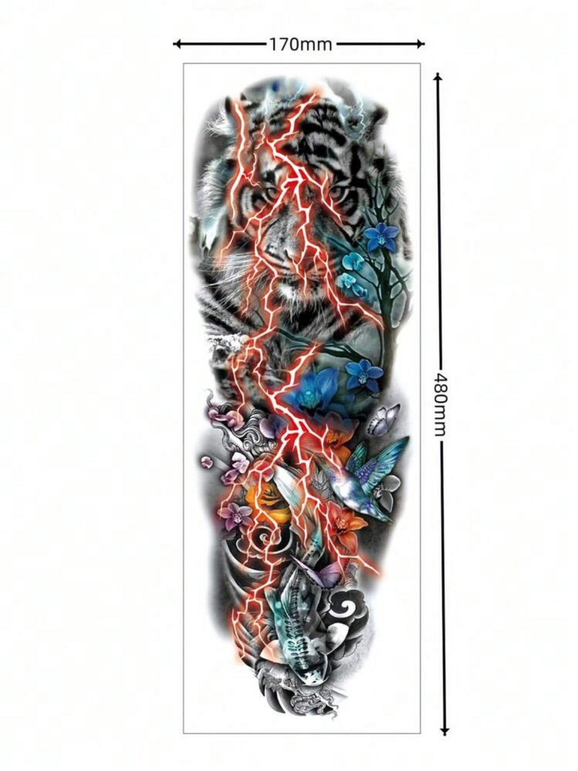 Glow In The Dark Men's Lion Tattoo Sleeve UV Temporary Tattoo (4.83) - Image 2