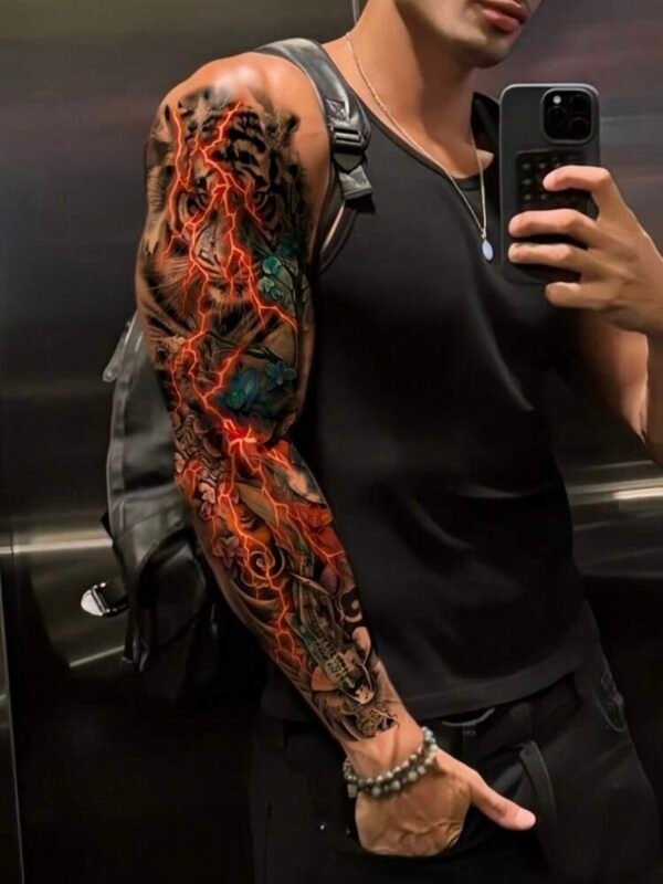 Glow In The Dark Men's Lion Tattoo Sleeve UV Temporary Tattoo (4.83)