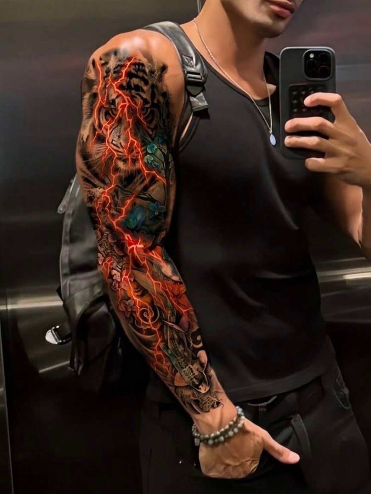 Glow In The Dark Men's Lion Tattoo Sleeve UV Temporary Tattoo (4.83)