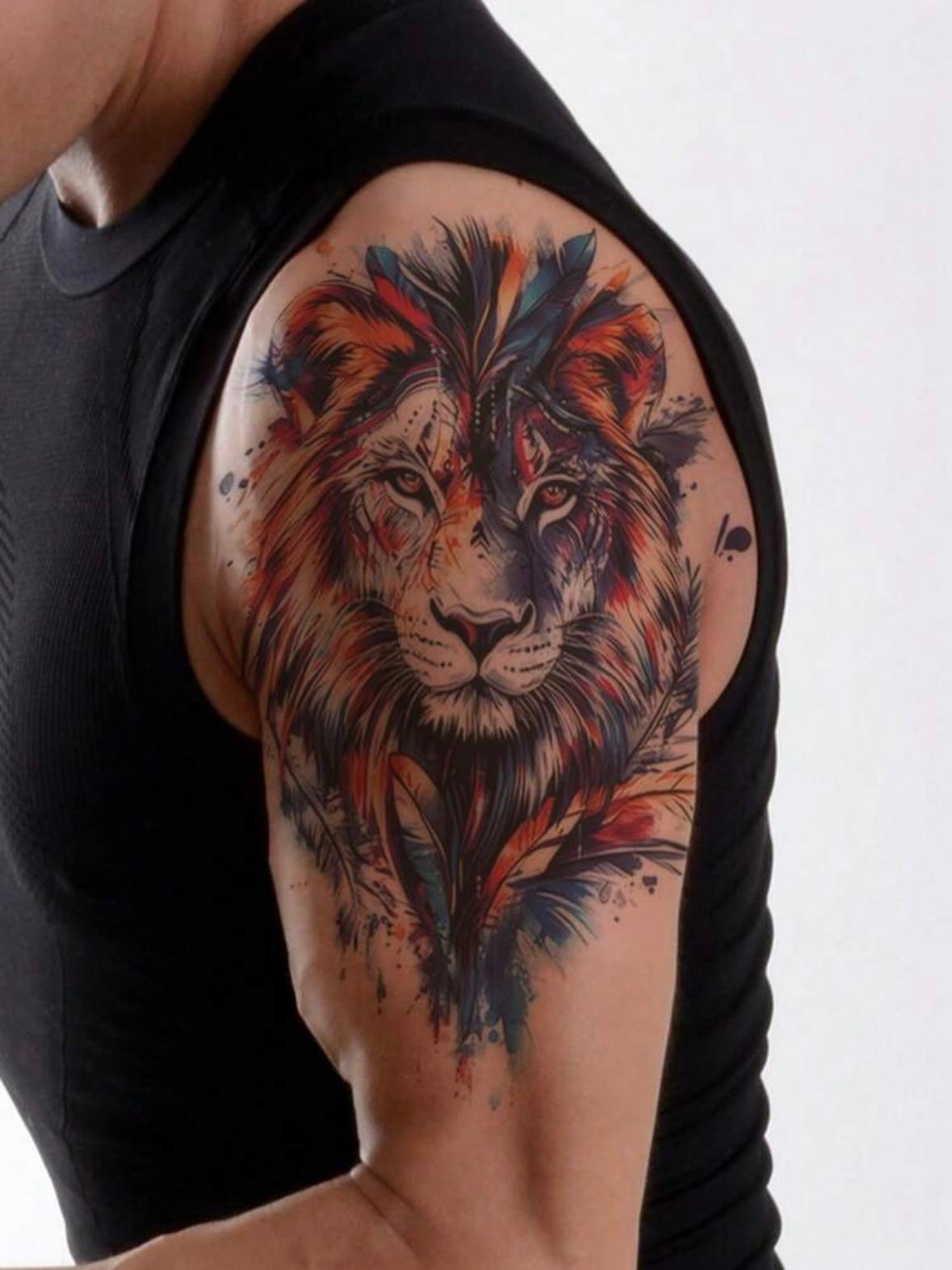 Half Sleeve Size Lion Men's Temporary Tattoo For Body Chest Or Abdomen (4.98) - Image 5