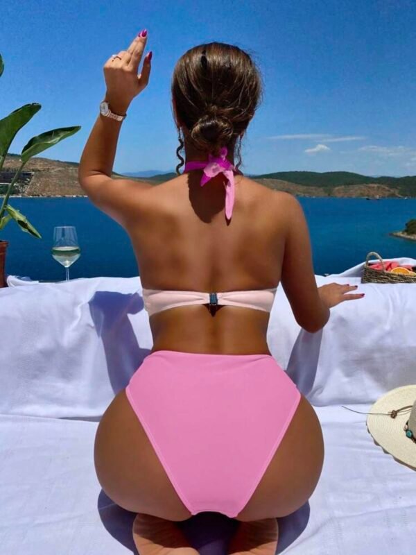 Women's Colorblock Cut Out Halter Sexy One Piece Swimsuit (4.87) - Image 3