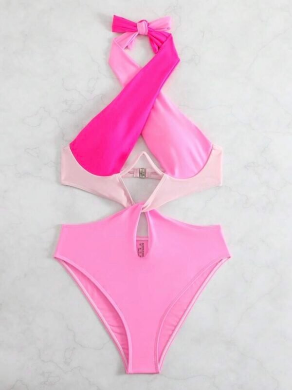 Women's Colorblock Cut Out Halter Sexy One Piece Swimsuit (4.87) - Image 5