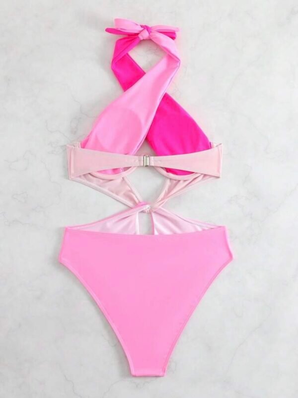 Women's Colorblock Cut Out Halter Sexy One Piece Swimsuit (4.87) - Image 6
