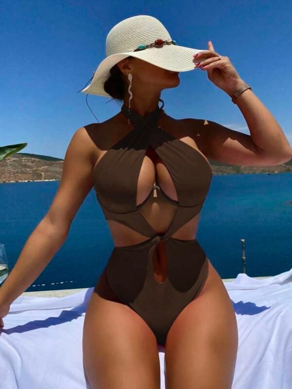 Women's Colorblock Cut Out Halter Sexy One Piece Swimsuit (4.87) - Image 8