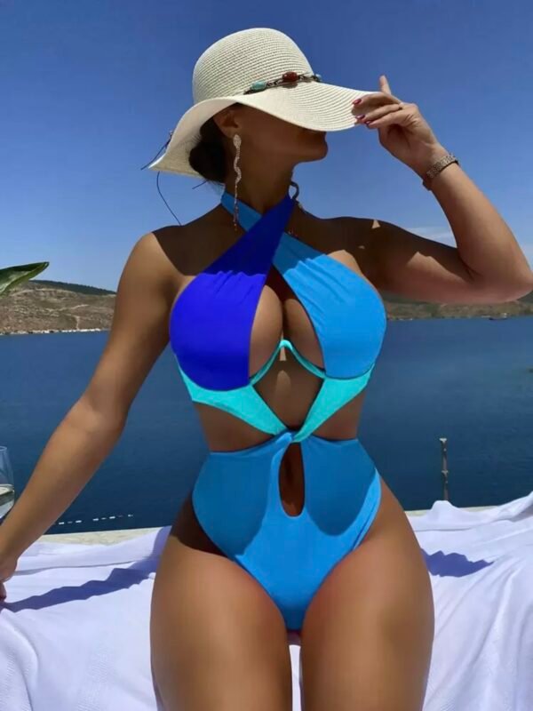 Women's Colorblock Cut Out Halter Sexy One Piece Swimsuit (4.87) - Image 10