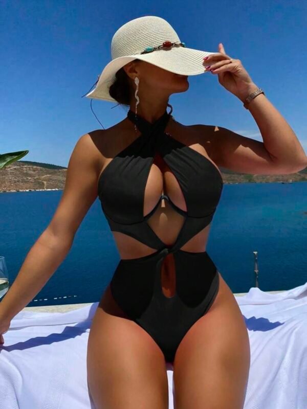 Women's Colorblock Cut Out Halter Sexy One Piece Swimsuit (4.87) - Image 11