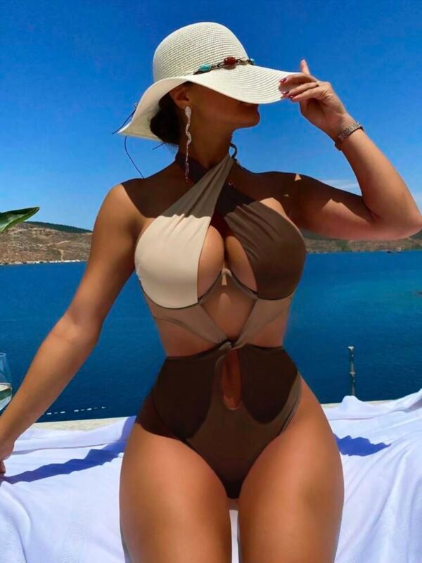 Women's Colorblock Cut Out Halter Sexy One Piece Swimsuit (4.87) - Image 9