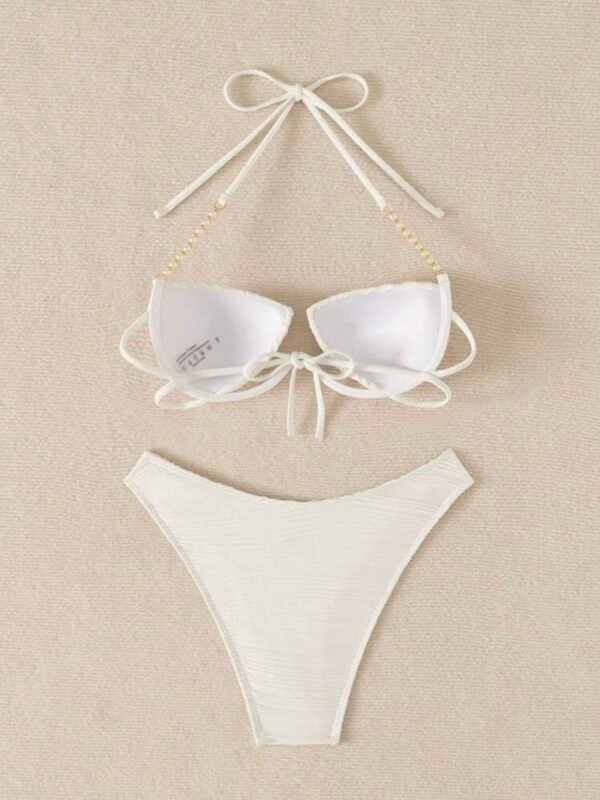 Sexy Beach Pearl Decor Halter High Cut Trieagle Women's Bikini Set (4.94) - Image 8
