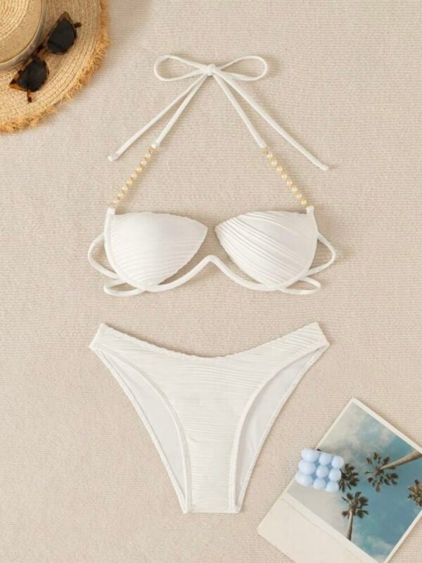 Sexy Beach Pearl Decor Halter High Cut Trieagle Women's Bikini Set (4.94) - Image 9