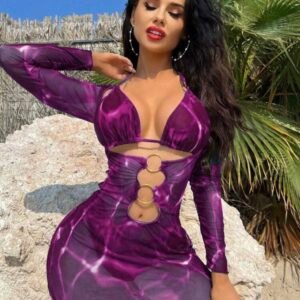 Sexy Swim Marble Print Bikini Set With Sheer Cover Up Bikini Set (4.96)
