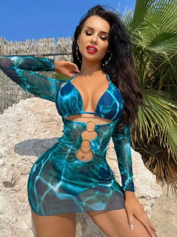 Sexy Swim Marble Print Bikini Set With Sheer Cover Up Bikini Set (4.96) - Image 7