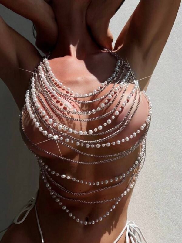 Women's Fashion Chain Embellished Pearl Top Cover (4.95) - Image 5