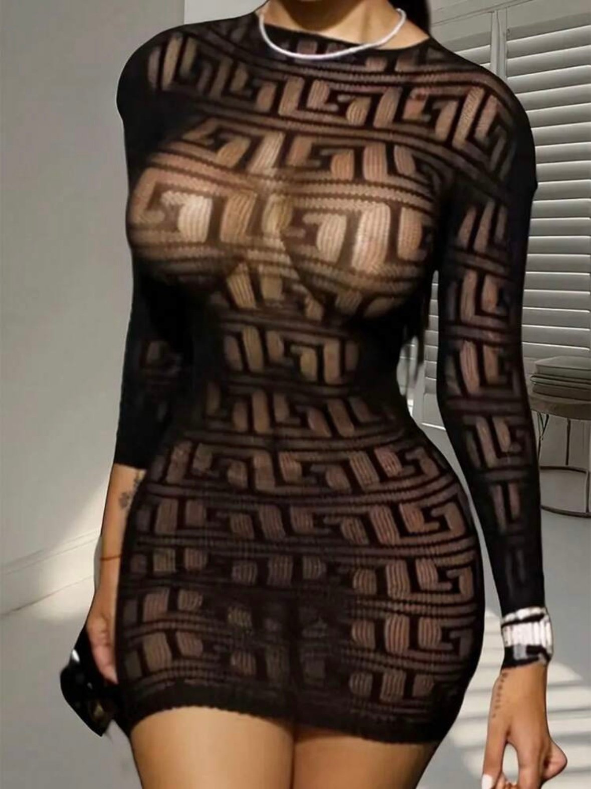 Sexy Long Sleeve Lingerie See Through Cover Dress Lace (4.96) - Image 2
