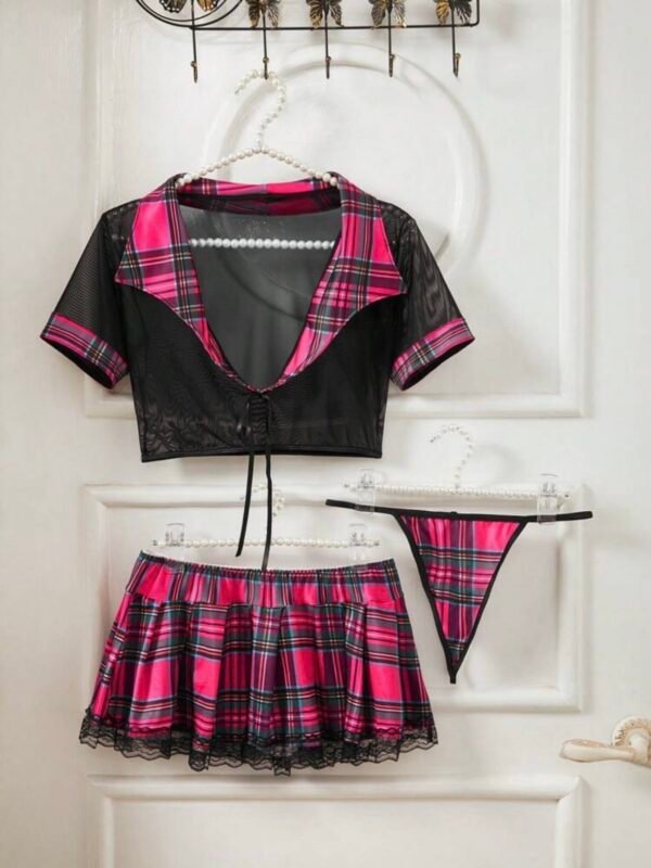 Sexy Plaid Sheer See-Through Costume Lingerie Set (4.99) - Image 5