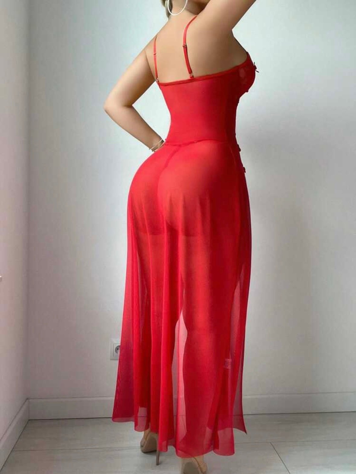 Women's Lace Mesh Slit Front Flower Underwire Dress & Thong (4.95) - Image 3