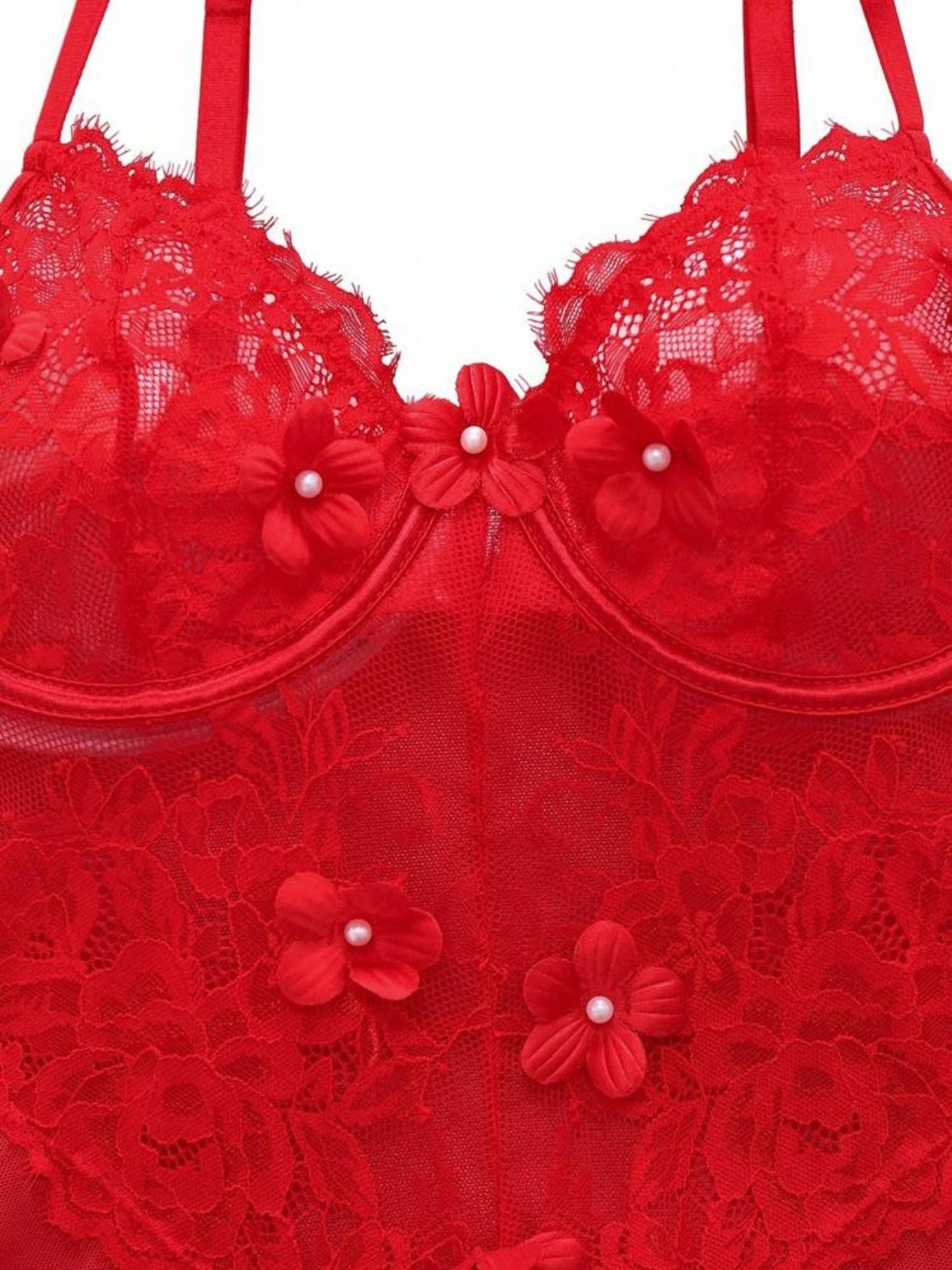 Women's Lace Mesh Slit Front Flower Underwire Dress & Thong (4.95) - Image 5
