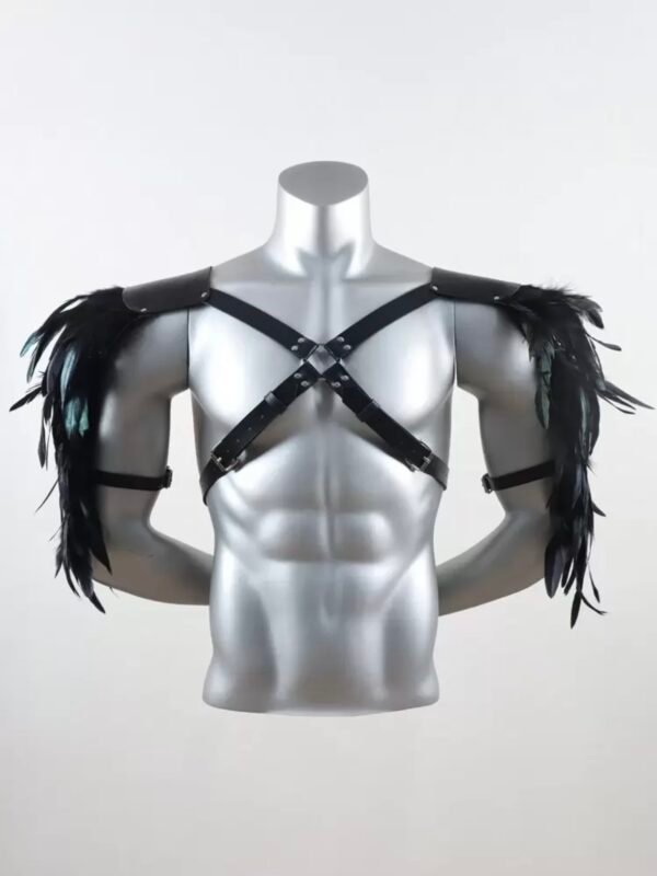 Men's Black PU Leather Strap Feathered Shoulder Harness Angel (4.70) - Image 5