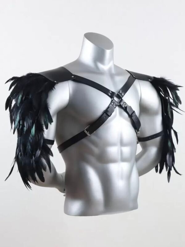 Men's Black PU Leather Strap Feathered Shoulder Harness Angel (4.70) - Image 4