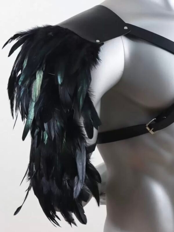 Men's Black PU Leather Strap Feathered Shoulder Harness Angel (4.70) - Image 3