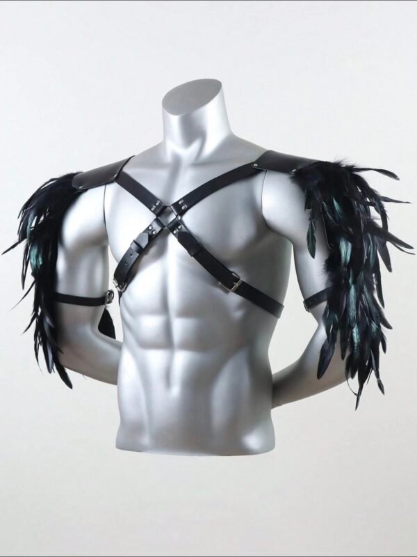 Men's Black PU Leather Strap Feathered Shoulder Harness Angel (4.70) - Image 2