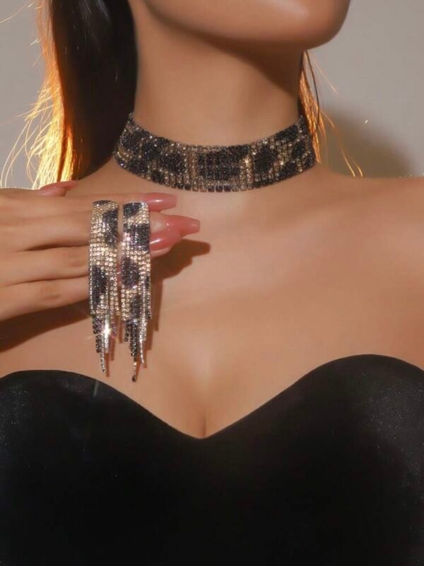 Leopard Crystal Rhinestone Necklace & Earring Set (5.0)