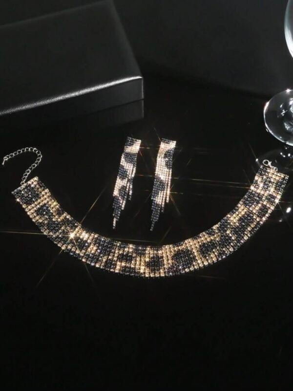 Leopard Crystal Rhinestone Necklace & Earring Set (5.0) - Image 3