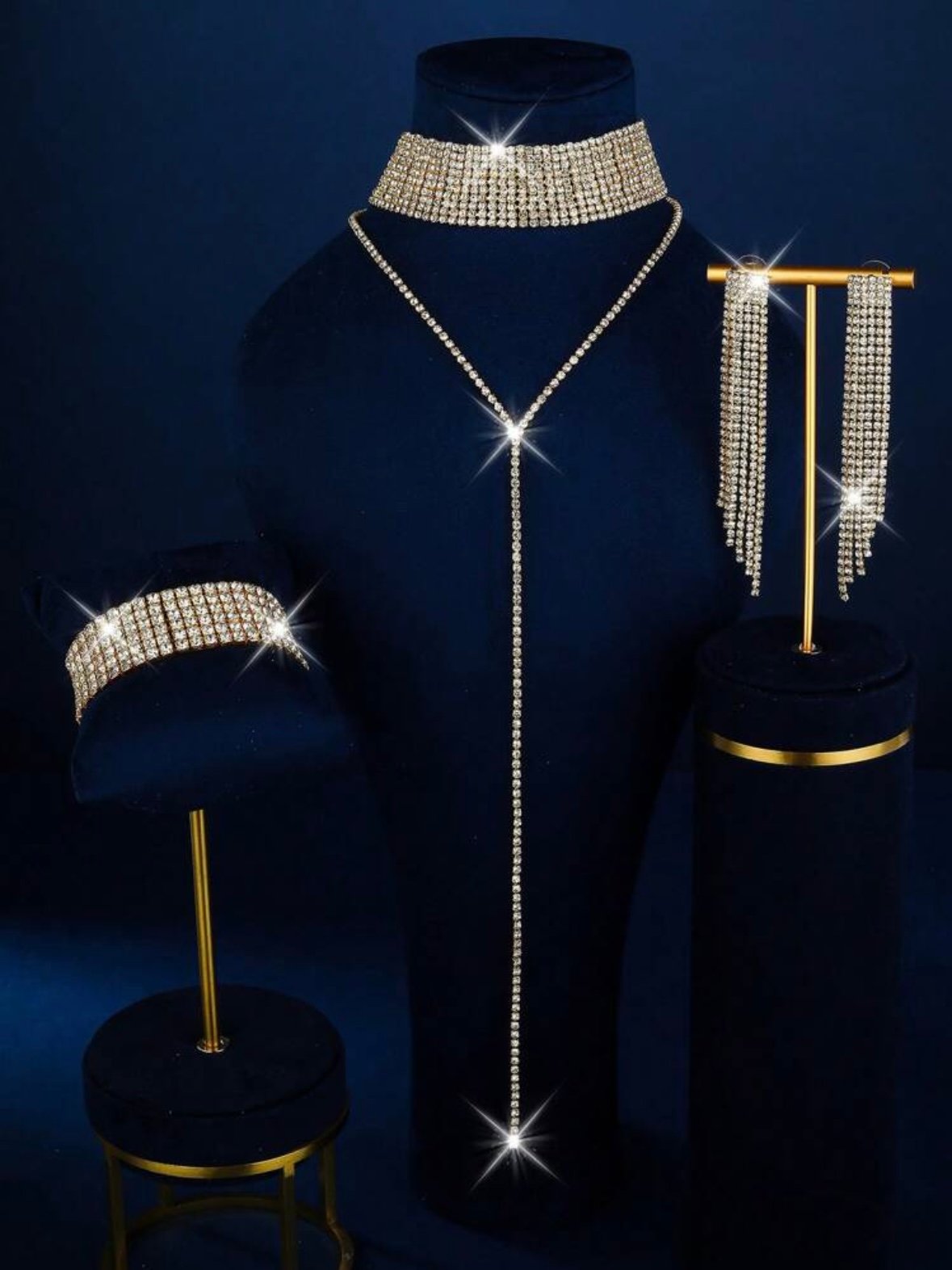 Women's 3 Piece Jewelry Set Earrings Bracelet & Necklace Rhinestone (4.91) - Image 5