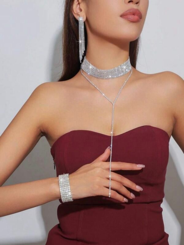 Women's 3 Piece Jewelry Set Earrings Bracelet & Necklace Rhinestone (4.91) - Image 3