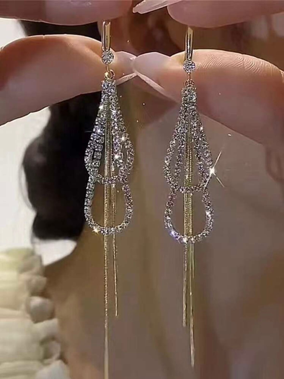 Bohemian Rhinestone Chain Design Earrings For Women (4.89) - Image 5