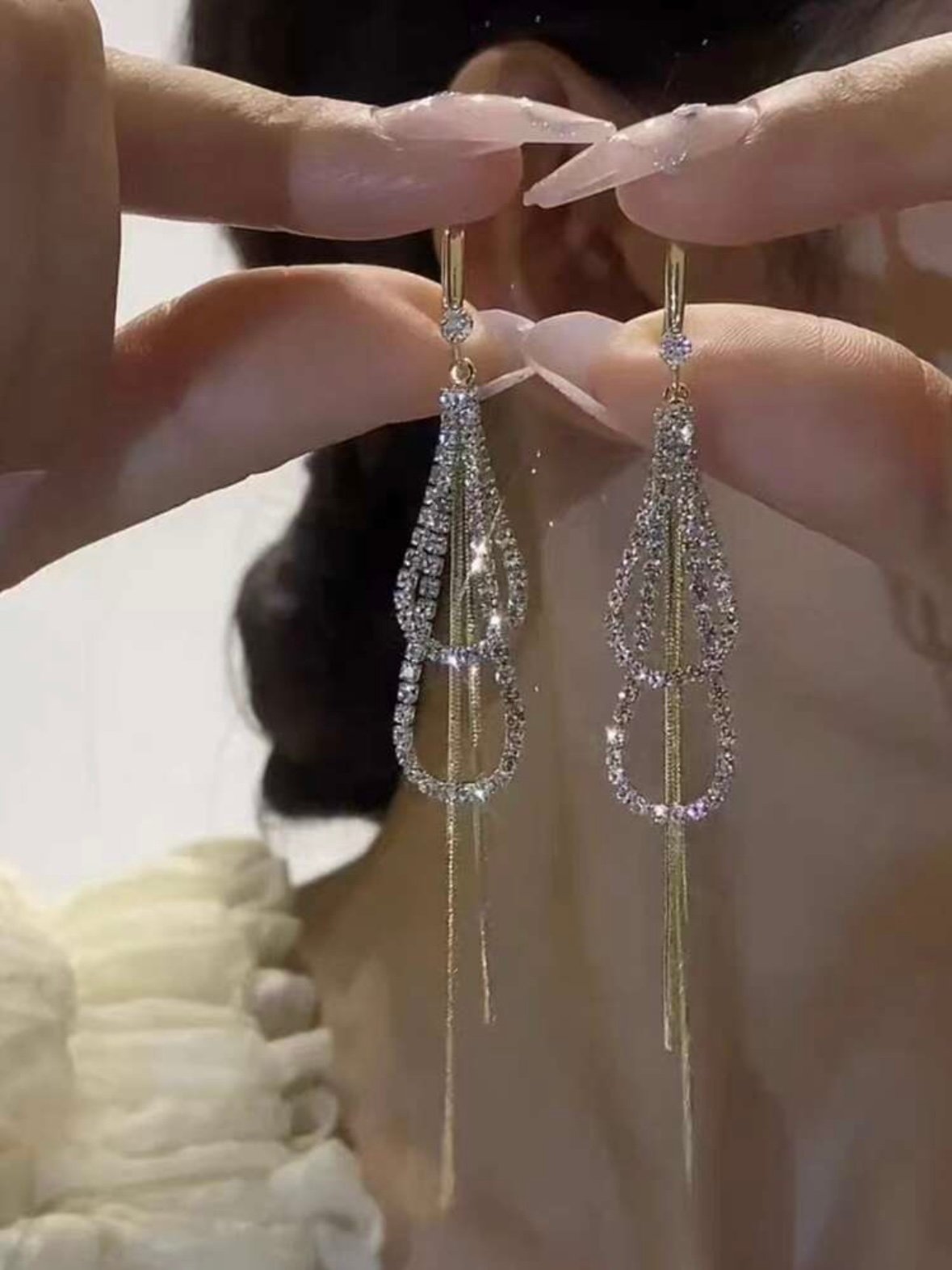 Bohemian Rhinestone Chain Design Earrings For Women (4.89)
