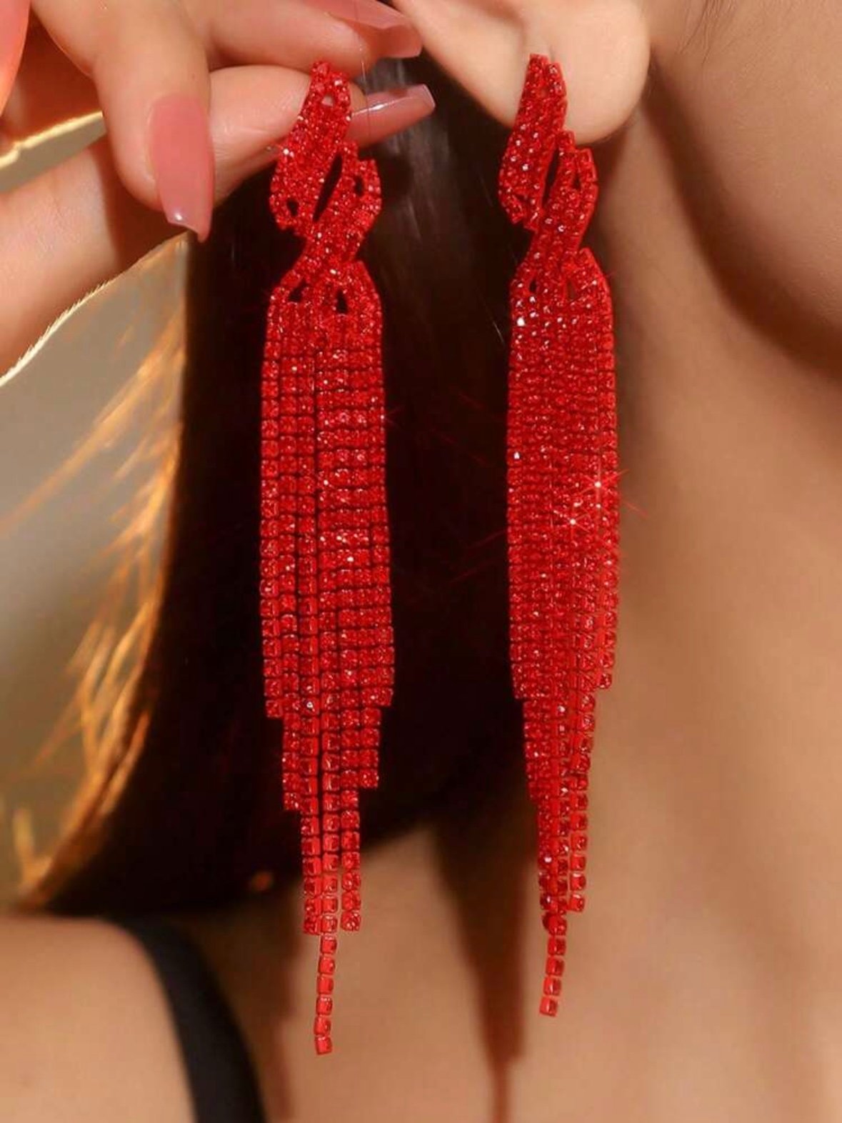 Pair Of Rhinestone Tassel Drop Earrings For Women (4.92) - Image 6